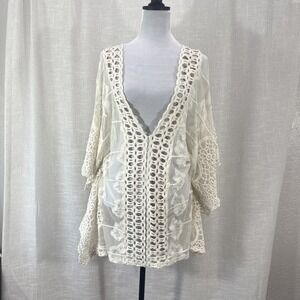Bella France‎ Butterfly Top Womens M Cream Lagenlook Cottage Boho